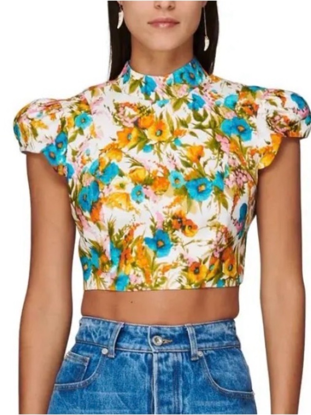 Floral Crop Top with Mock Neck